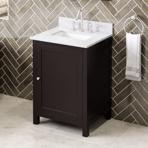 Jeffrey Alexander VKITAST24ESWCR 24" Espresso Astoria Vanity, White Carrara Marble Vanity Top, undermount rectangle bowl