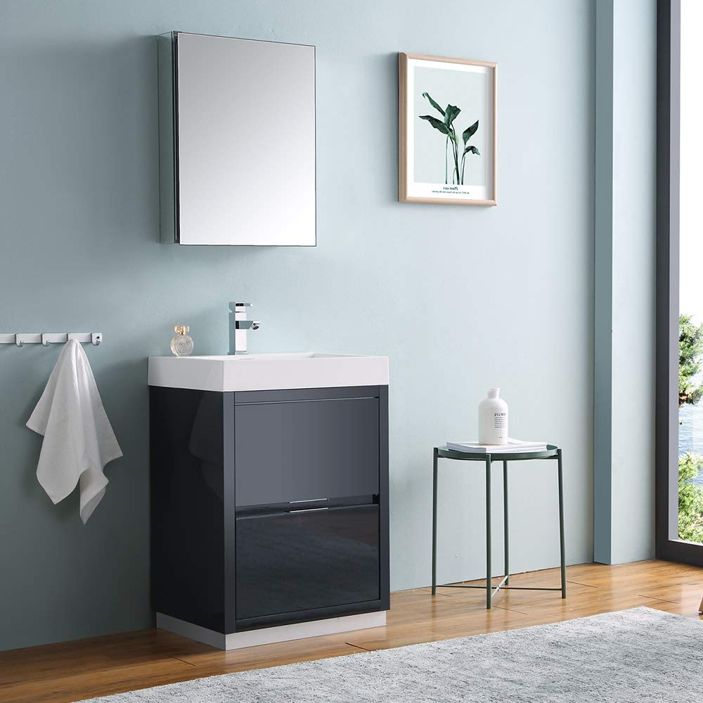 Fresca FVN8424WH Fresca Valencia 24" Glossy White Free Standing Modern Bathroom Vanity w/ Medicine Cabinet