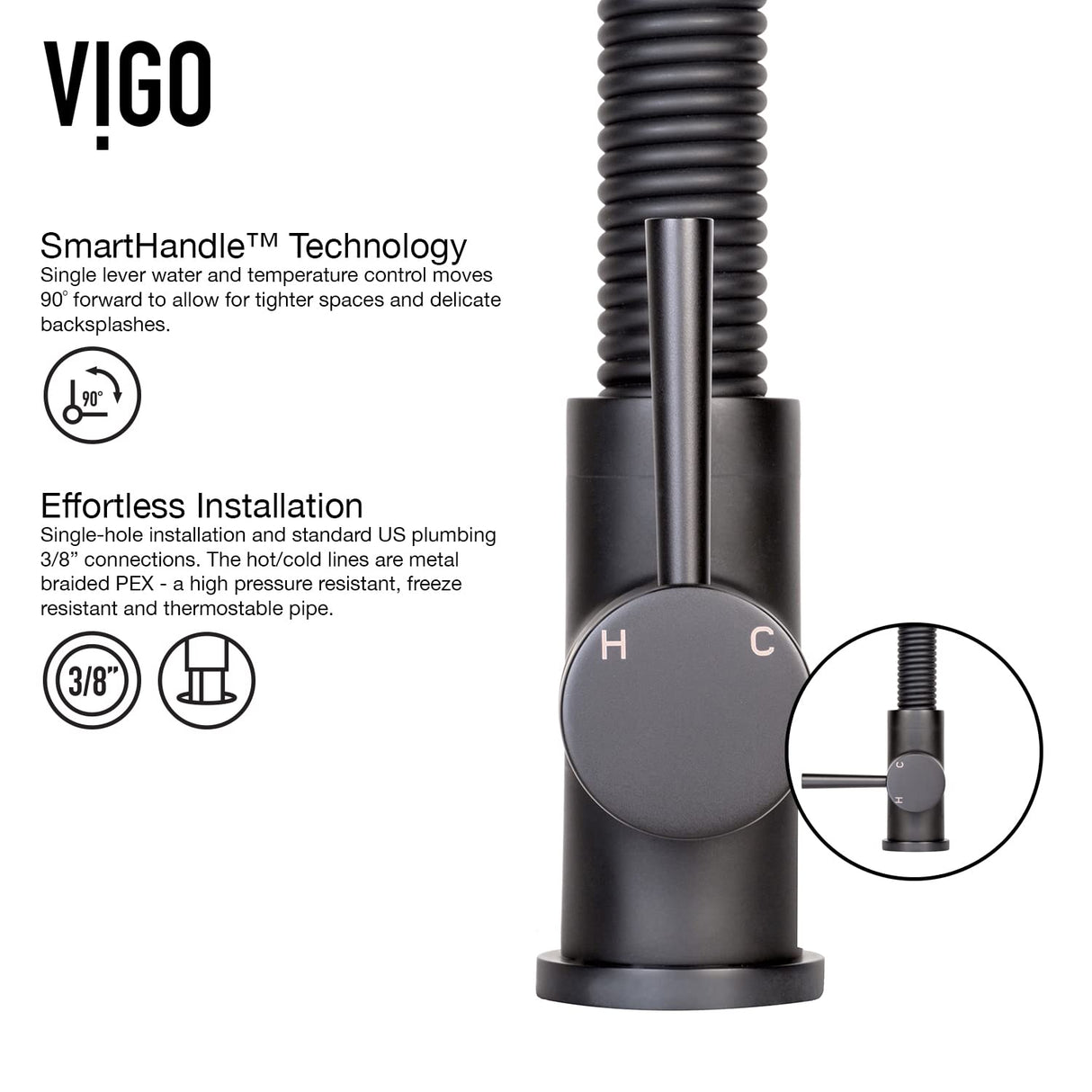 VIGO VG02001MB 19" H Edison Single-Handle with Pull-Down Sprayer Kitchen Faucet in Matte Black
