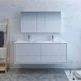 Fresca FVN9260WH-D Fresca Catania 60" Glossy White Wall Hung Double Sink Modern Bathroom Vanity w/ Medicine Cabinet