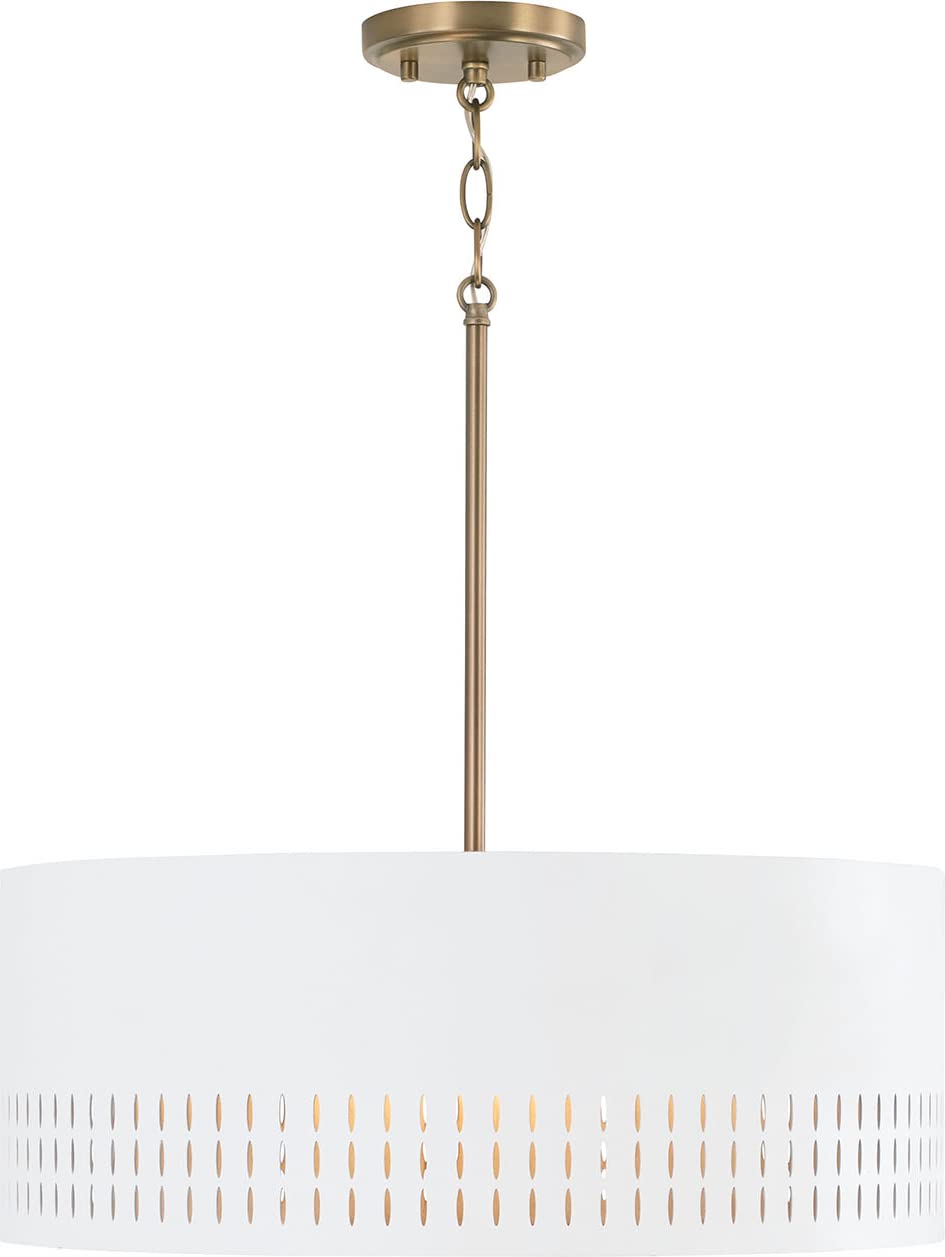 Capital Lighting 350233AW Dash 3 Light Pendant Aged Brass and White