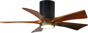 Matthews Fan IR5HLK-BK-WA-42 IR5HLK five-blade flush mount paddle fan in Matte Black finish with 42” solid walnut tone blades and integrated LED light kit.