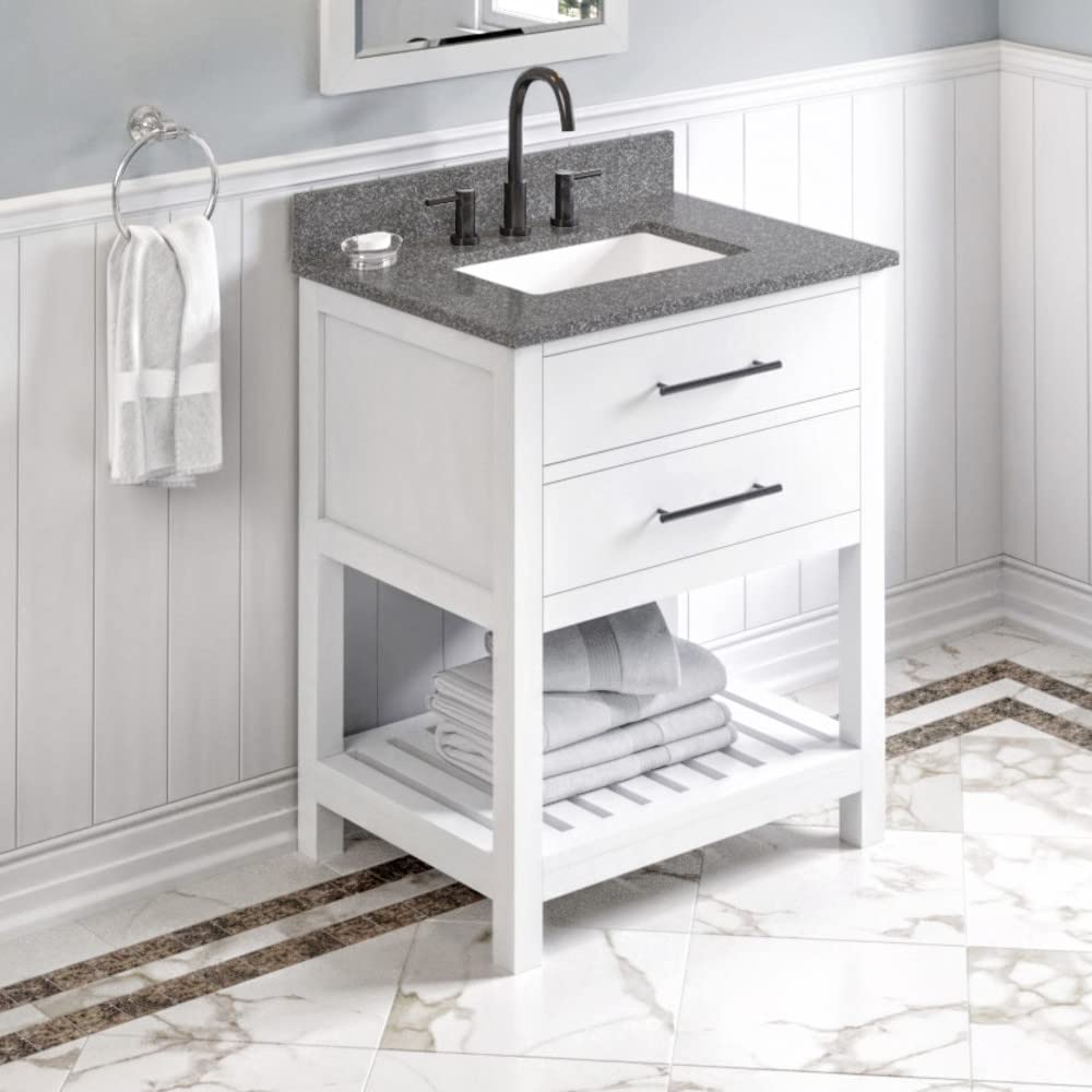 Jeffrey Alexander VKITWAV30WHBOR 30" White Wavecrest Vanity, Boulder Cultured Marble Vanity Top, undermount rectangle bowl