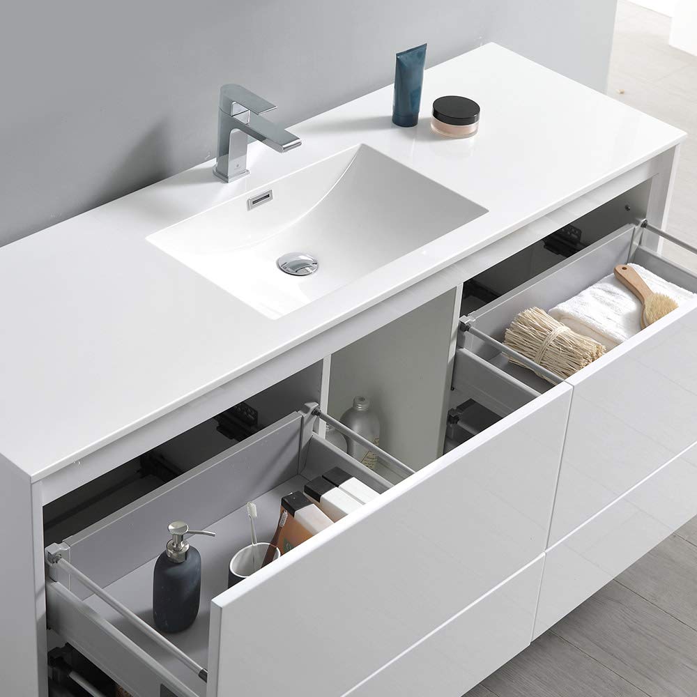 Fresca FCB9260HA-S-I Fresca Catania 60" Glossy Ash Gray Wall Hung Modern Bathroom Cabinet w/ Integrated Single Sink