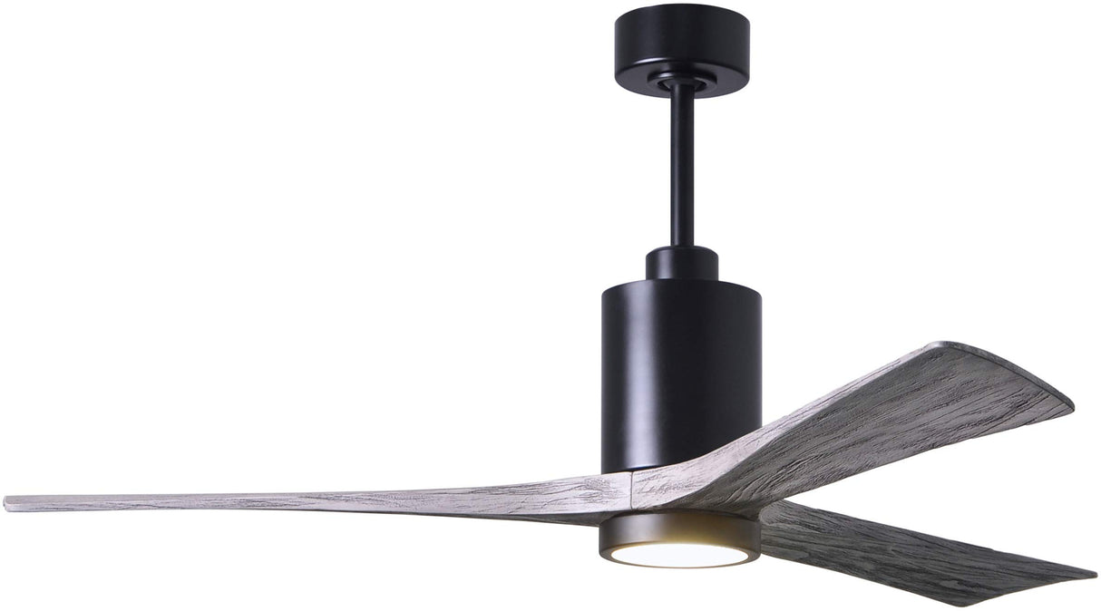 Matthews Fan PA3-BK-BW-60 Patricia-3 three-blade ceiling fan in Matte Black finish with 60” solid barn wood tone blades and dimmable LED light kit 