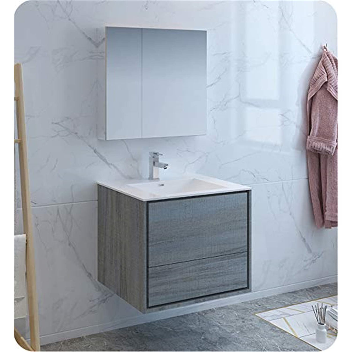 Fresca FVN9230OG Fresca Catania 30" Ocean Gray Wall Hung Modern Bathroom Vanity w/ Medicine Cabinet