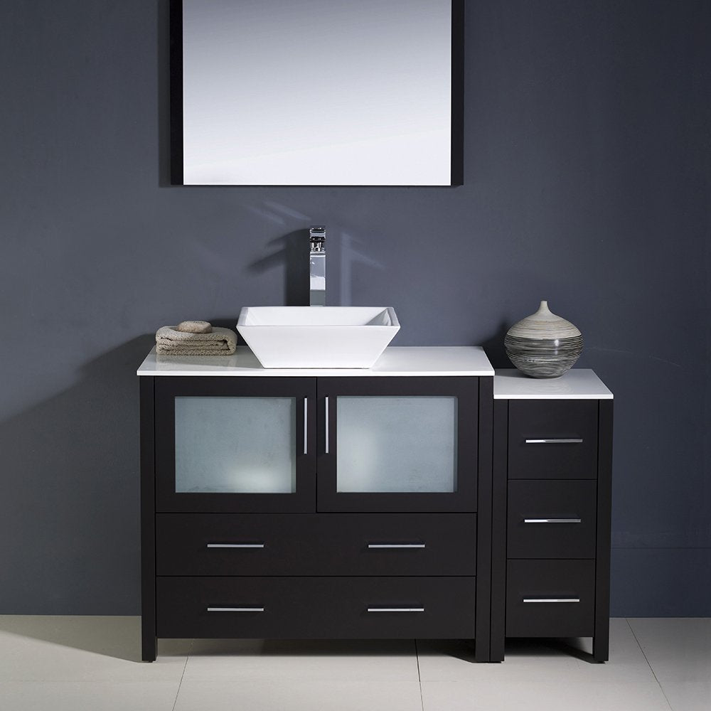 Fresca FVN62-3612ES-VSL Fresca Torino 48" Espresso Modern Bathroom Vanity w/ Side Cabinet & Vessel Sink