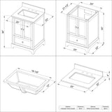 Jeffrey Alexander VKITADD24WHWCR 24" White Addington Vanity, White Carrara Marble Vanity Top, undermount rectangle bowl