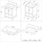 Jeffrey Alexander VKITADD24WHBOR 24" White Addington Vanity, Boulder Cultured Marble Vanity Top, undermount rectangle bowl
