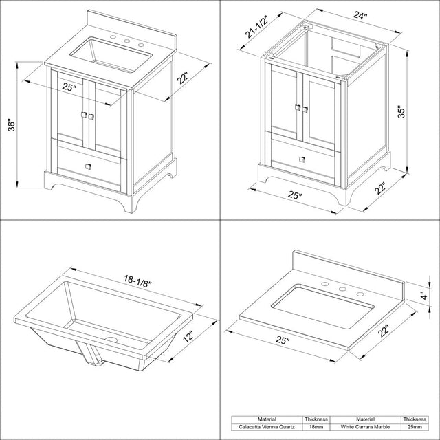 Jeffrey Alexander VKITADD24WHBOR 24" White Addington Vanity, Boulder Cultured Marble Vanity Top, undermount rectangle bowl