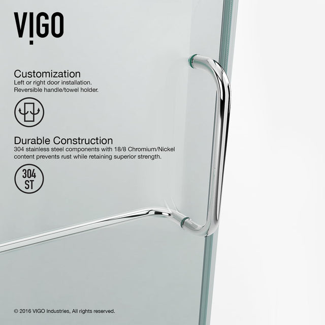 VIGO VG6062CHCL38 36.13" -36.13" W -73.38" H Frameless Hinged Neo-angle Shower Enclosure with Clear 0.38" Tempered Glass and Stainless Steel Hardware in Chrome Finish with Reversible Handle