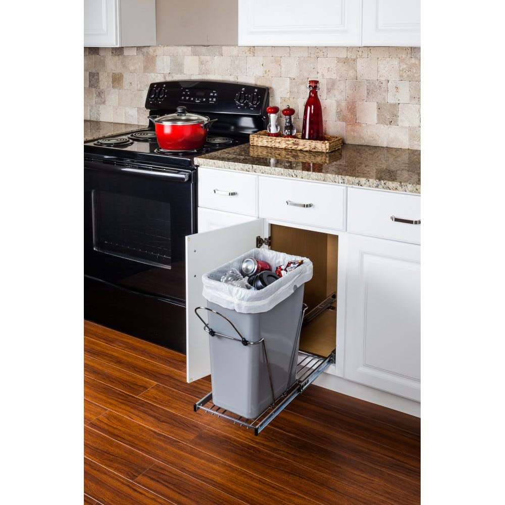 Hardware Resources CAN-EBMSPC-R Polished Chrome Single Can Wire Bottom-Mount Trashcan Pullout
