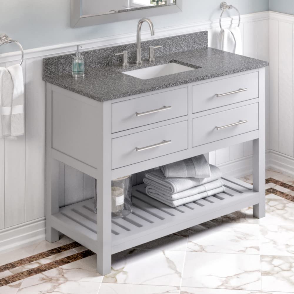 Jeffrey Alexander VKITWAV48GRBOR 48" Grey Wavecrest Vanity, Boulder Cultured Marble Vanity Top, undermount rectangle bowl