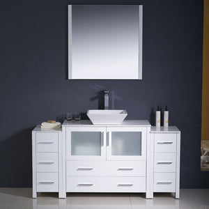 Fresca FVN62-123612WH-VSL Fresca Torino 60" White Modern Bathroom Vanity w/ 2 Side Cabinets & Vessel Sink