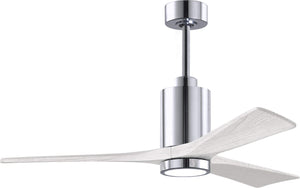 Matthews Fan PA3-CR-MWH-52 Patricia-3 three-blade ceiling fan in Polished Chrome finish with 52” solid matte white wood blades and dimmable LED light kit 