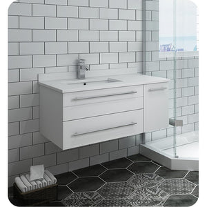 Fresca FCB6136WH-UNS-L-CWH-U Fresca Lucera 36" White Wall Hung Modern Bathroom Cabinet w/ Top & Undermount Sink - Left Version