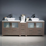 Fresca FCB62-361236GO-CWH-V Fresca Torino 84" Gray Oak Modern Double Sink Bathroom Cabinets w/ Tops & Vessel Sinks