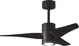 Matthews Fan SJ-TB-BK-42 Super Janet three-blade ceiling fan in Textured Bronze finish with 42” solid matte blade wood blades and dimmable LED light kit 