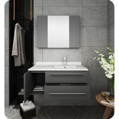 Fresca FVN6136GR-UNS-R Fresca Lucera 36" Gray Wall Hung Undermount Sink Modern Bathroom Vanity w/ Medicine Cabinet - Right Version