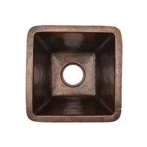 Premier Copper Products BS15DB3 15-Inch Universal Square Hammered Copper Sink With 3.5-Inch Drain Size, Oil Rubbed Bronze