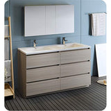 Fresca FVN93-3030MGO-D Fresca Lazzaro 60" Gray Wood Free Standing Double Sink Modern Bathroom Vanity w/ Medicine Cabinet