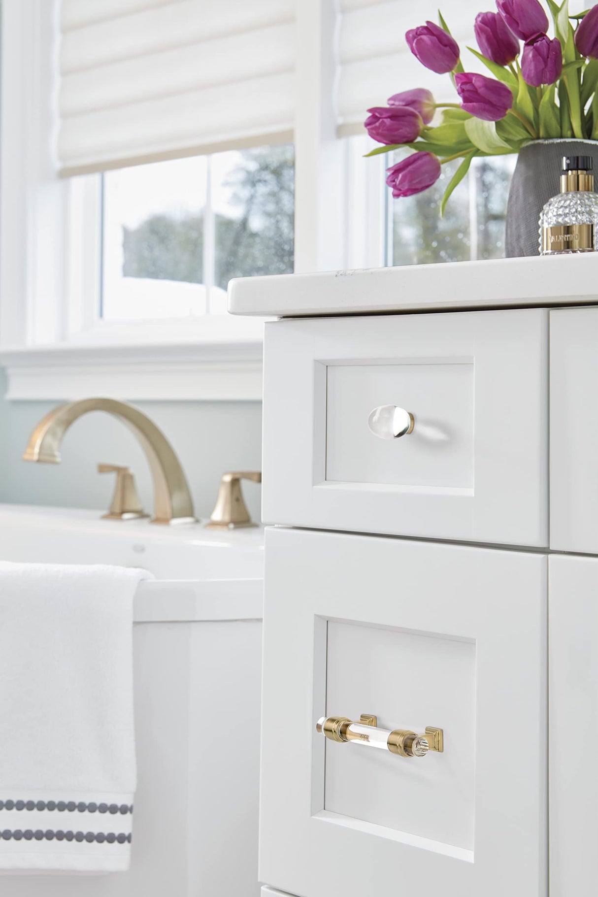 Amerock Cabinet Pull Clear/Champagne Bronze 3 inch (76 mm) Center to Center Glacio 1 Pack Drawer Pull Drawer Handle Cabinet Hardware