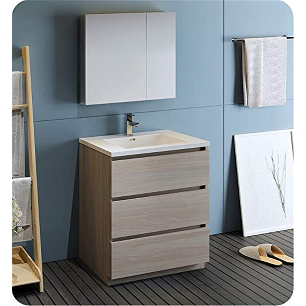 Fresca FVN9330MGO Fresca Lazzaro 30" Gray Wood Free Standing Modern Bathroom Vanity w/ Medicine Cabinet