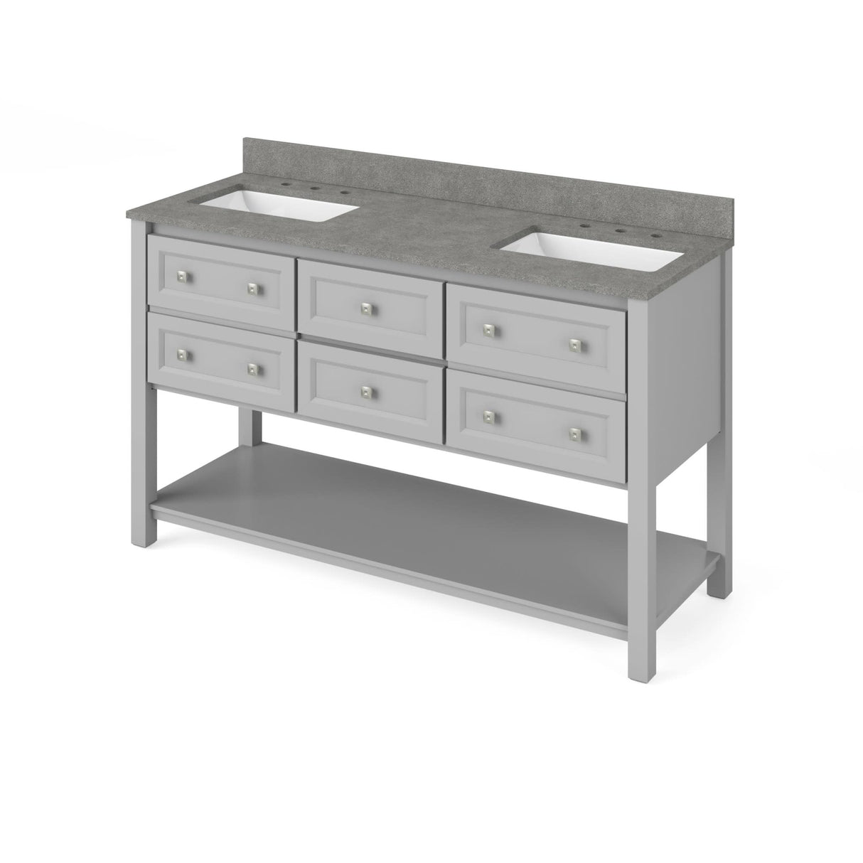 Jeffrey Alexander VKITADL60GRSGR 60" Grey Adler Vanity, double bowl, Steel Grey Cultured Marble Vanity Top, two undermount rectangle bowls