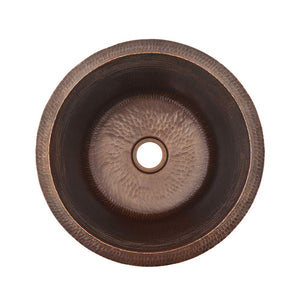 Premier Copper Products BR16DB2 16-Inch Universal Round Hammered Copper Bar Sink with 2-Inch Drain Size, Oil Rubbed Bronze