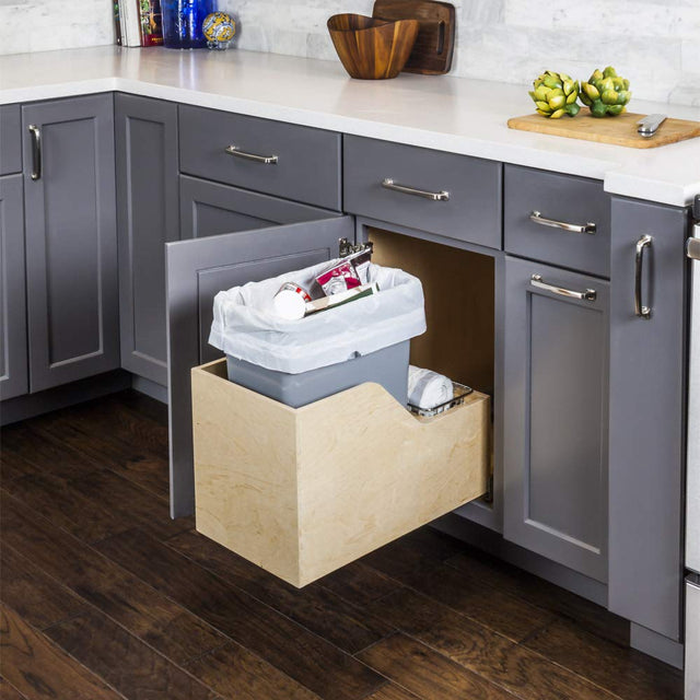 Hardware Resources CAN-WBMS50WH Single 50 Quart Wood Bottom-Mount Soft-close Trashcan Rollout for Hinged Doors, Includes White Can