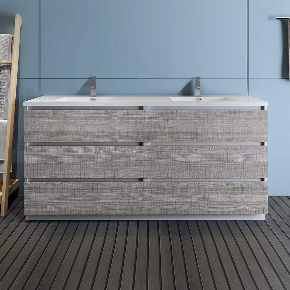 Fresca FCB93-3636MGO-D-I Fresca Lazzaro 72" Gray Wood Free Standing Modern Bathroom Cabinet w/ Integrated Double Sink
