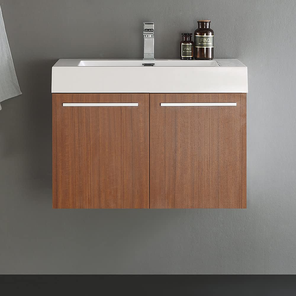 Fresca FCB8089GW-I Fresca Vista 30" Walnut Wall Hung Modern Bathroom Cabinet w/ Integrated Sink