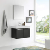 Fresca FVN8089BW Fresca Vista 30" Black Wall Hung Modern Bathroom Vanity w/ Medicine Cabinet