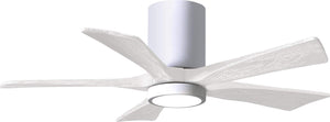 Matthews Fan IR5HLK-WH-MWH-42 IR5HLK five-blade flush mount paddle fan in Gloss White finish with 42” solid matte white wood blades and integrated LED light kit.