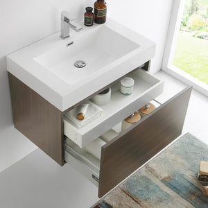 Fresca FCB8007BW-I Fresca Mezzo 30" Black Wall Hung Modern Bathroom Cabinet w/ Integrated Sink