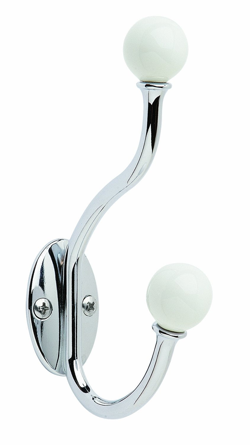 Amerock Coat Hook Wall Mount White / Polished Chrome 1 Pack Robe Hook Towel Hook Entryway Hook Bathroom Hook