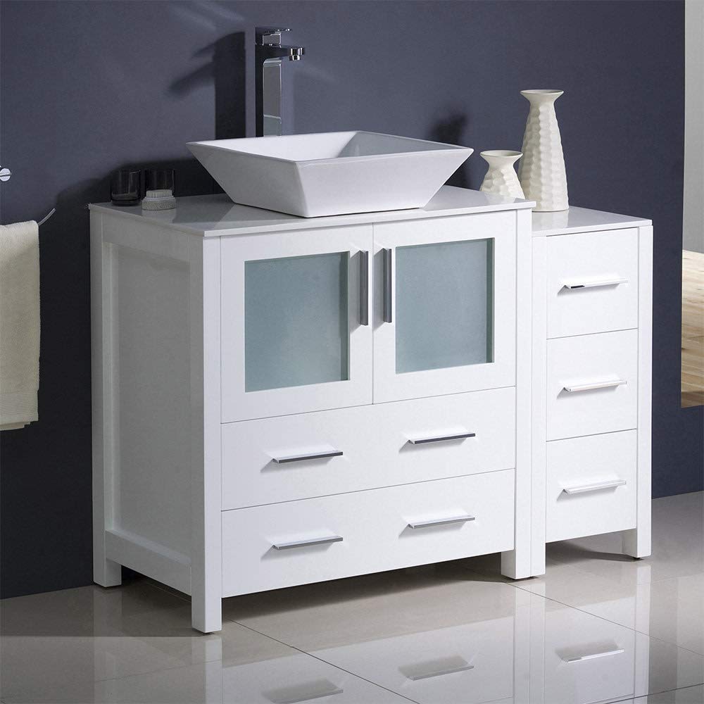 Fresca FCB62-3012WH-CWH-V Fresca Torino 42" White Modern Bathroom Cabinets w/ Top & Vessel Sink