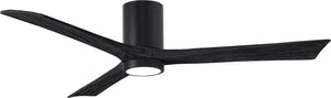 Matthews Fan IR3HLK-BK-BK-60 Irene-3HLK three-blade flush mount paddle fan in Matte Black finish with 60” solid matte black wood blades and integrated LED light kit.