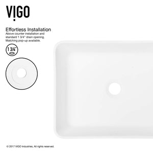 VIGO Marigold 17.75 inch L x 14.375 inch W Over the Counter Freestanding Matte Stone Rectangular Vessel Bathroom Sink in Matte White - Sink for Bathroom VG04003