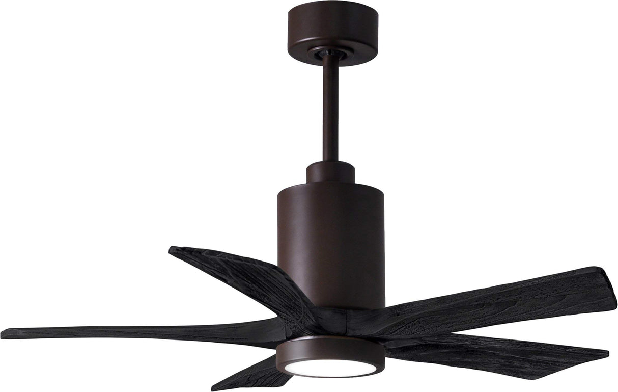 Matthews Fan PA5-TB-BK-42 Patricia-5 five-blade ceiling fan in Textured Bronze finish with 42” solid matte black wood blades and dimmable LED light kit 