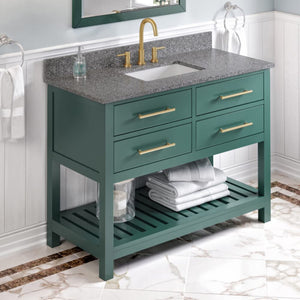 Jeffrey Alexander VKITWAV48GNBOR 48" Forest Green Wavecrest Vanity, Boulder Cultured Marble Vanity Top, undermount rectangle bowl