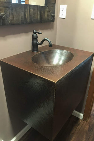 Premier Copper Products VADB24181 24-Inch Hand Hammered Wall Mount Copper Vanity, Oil Rubbed Bronze