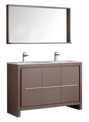 Fresca FVN8148GO-D Fresca Allier 48" Gray Oak Modern Double Sink Bathroom Vanity w/ Mirror