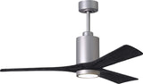 Matthews Fan PA3-BN-BK-52 Patricia-3 three-blade ceiling fan in Brushed Nickel finish with 52” solid matte black wood blades and dimmable LED light kit 