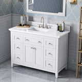 Jeffrey Alexander VKITCHA48WHWCR 48" White Chatham Vanity, White Carrara Marble Vanity Top, undermount rectangle bowl