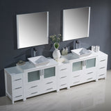 Fresca FVN62-108WH-VSL Fresca Torino 108" White Modern Double Sink Bathroom Vanity w/ 3 Side Cabinets & Vessel Sinks