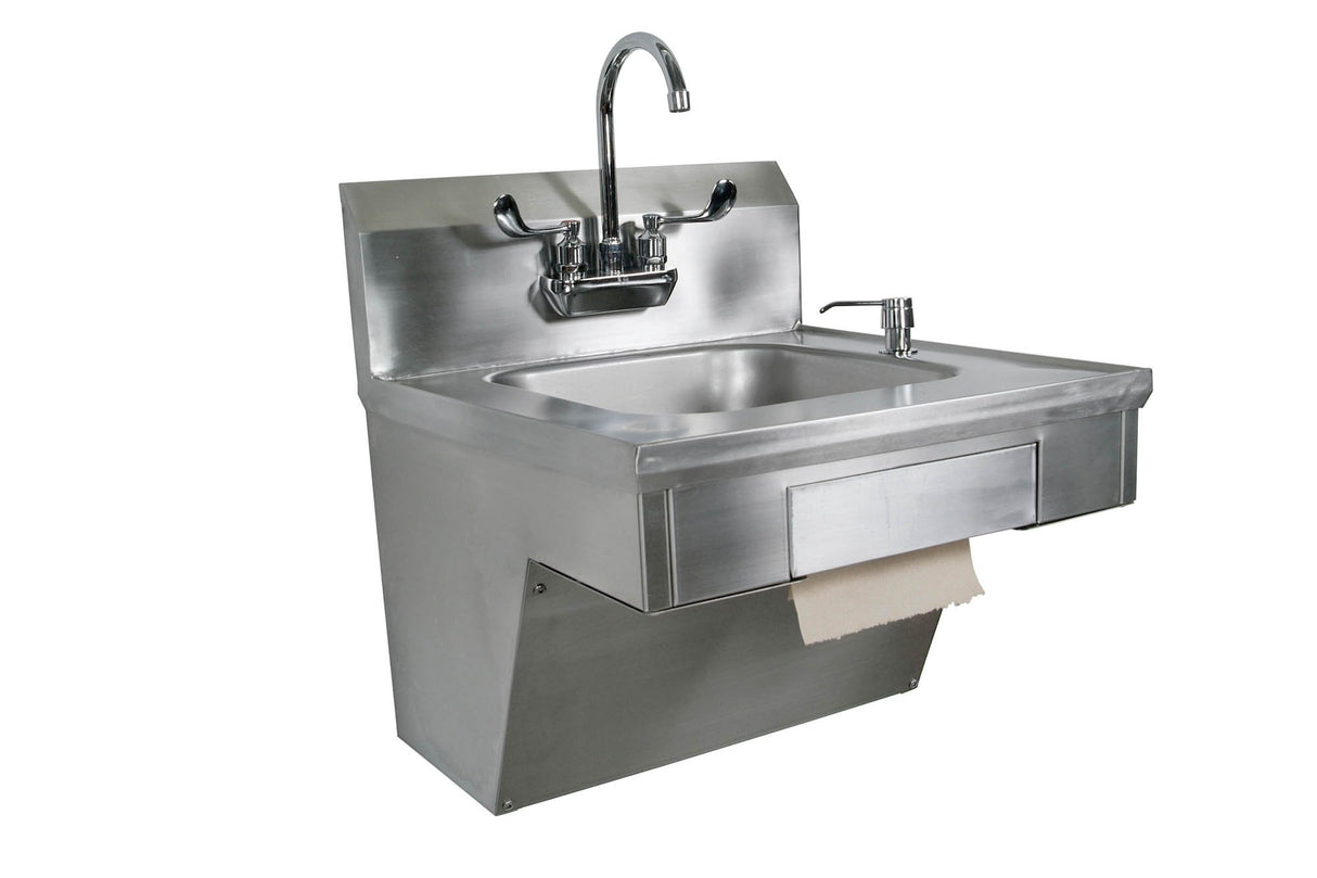 John Boos PBHS-ADA-P-STD Stainless Steel 304 Pro-Bowl Hand Sink, Splash Mount Faucet Location, Right Side Splash, 14" Length x 10" Width 5" Depth, 3-1/2" Drain