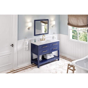 Jeffrey Alexander VKITWAV48BLWCR 48" Hale Blue Wavecrest Vanity, White Carrara Marble Vanity Top, undermount rectangle bowl