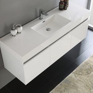 Fresca FCB8041BW-I Fresca Mezzo 60" Black Wall Hung Single Sink Modern Bathroom Cabinet w/ Integrated Sink