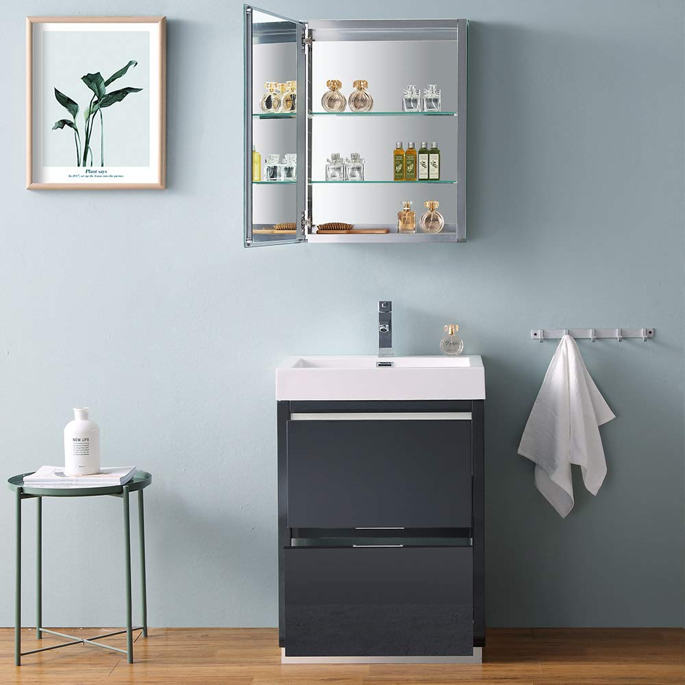 Fresca FVN8424GG Fresca Valencia 24" Dark Slate Gray Free Standing Modern Bathroom Vanity w/ Medicine Cabinet